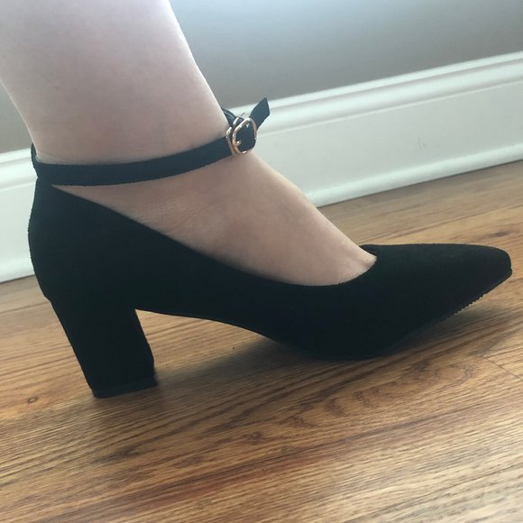 NEW✨ Black Suede Heels Ankle Strap - Picture 2 of 8